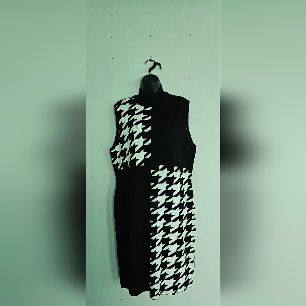 Anne Klein Houndstooth Mock Neck A-line Tank Sweaterdress New Size XL.